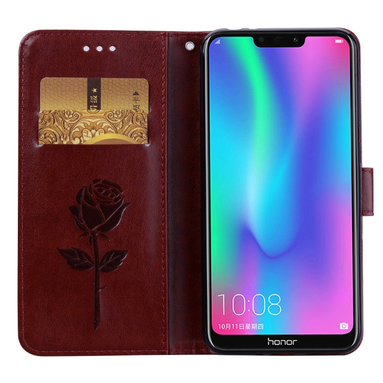 Rose Embossed Horizontal Flip PU Leather Case for Huawei Honor 8C, with Holder & Card Slots & Wallet