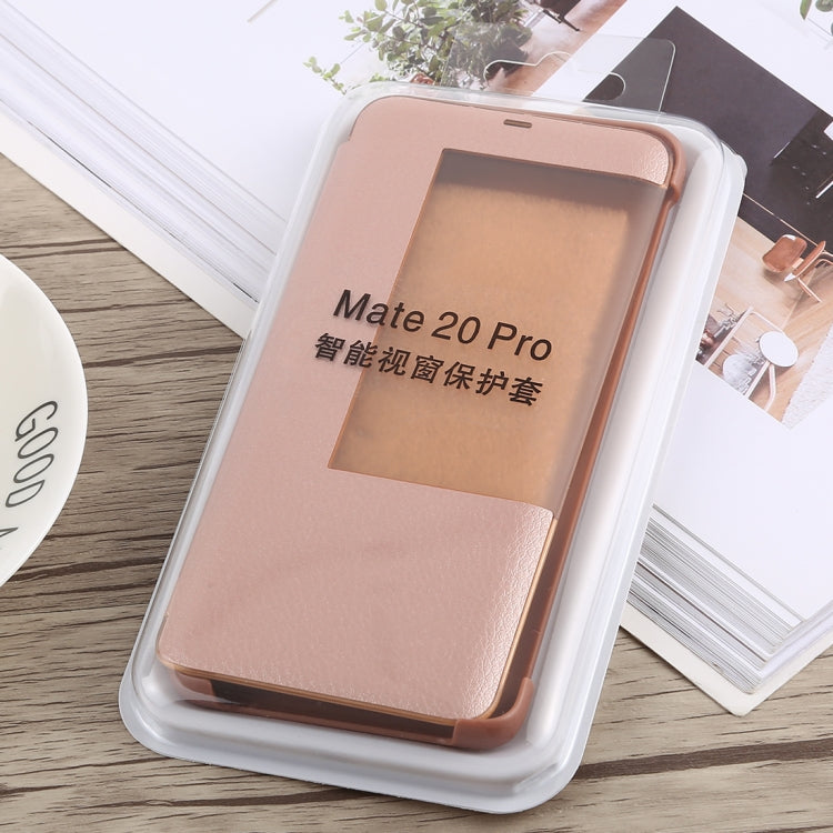 Litchi Texture Smart Horizontal Flip Leather Case for Huawei Mate 20 Pro, With Call Display ID (Rose Gold)