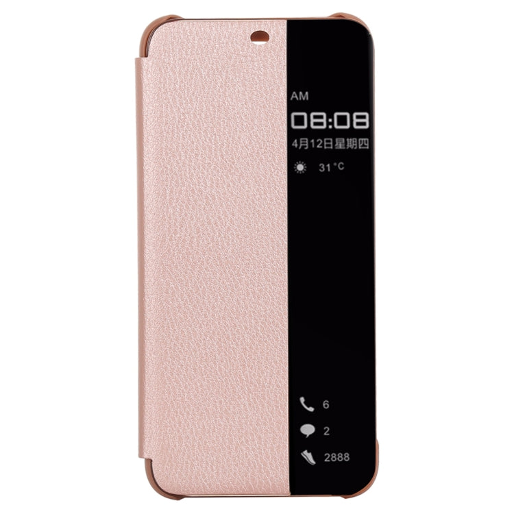 Litchi Texture Smart Horizontal Flip Leather Case for Huawei Mate 20 Lite, With Call Display ID (Rose Gold)