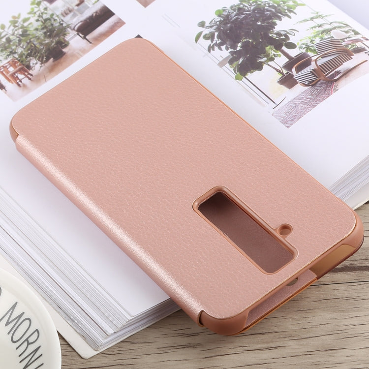 Litchi Texture Smart Horizontal Flip Leather Case for Huawei Mate 20 Lite, With Call Display ID (Rose Gold)