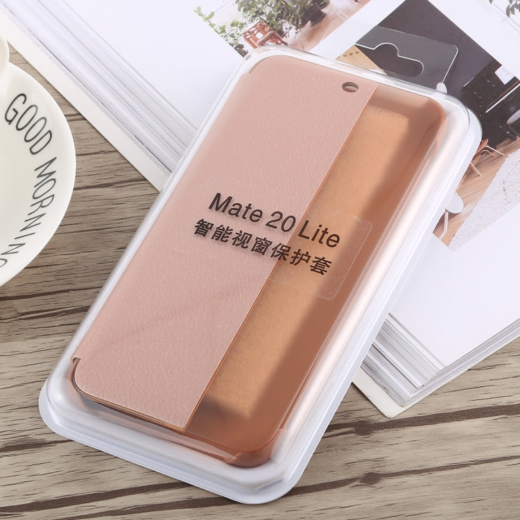 Litchi Texture Smart Horizontal Flip Leather Case for Huawei Mate 20 Lite, With Call Display ID (Rose Gold)