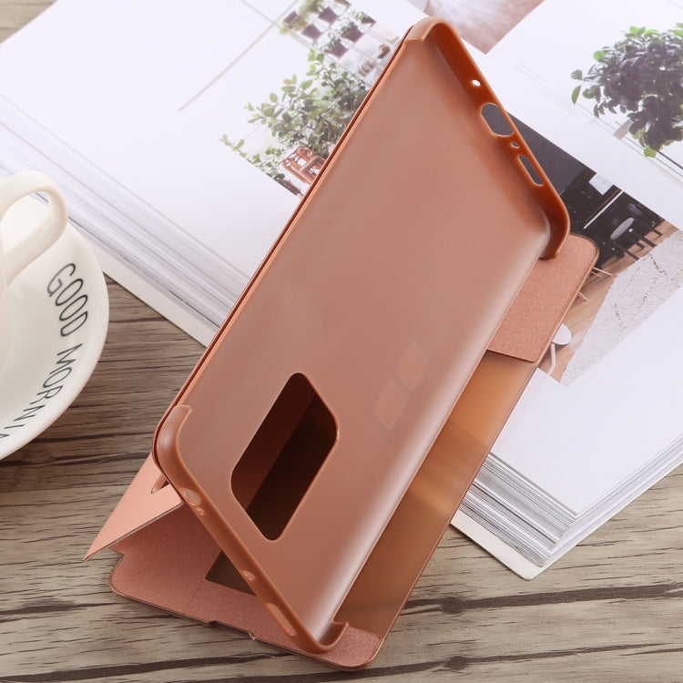 Litchi Texture Smart Horizontal Flip Leather Case for Huawei Mate 20 X, With Call Display ID (Rose Gold)