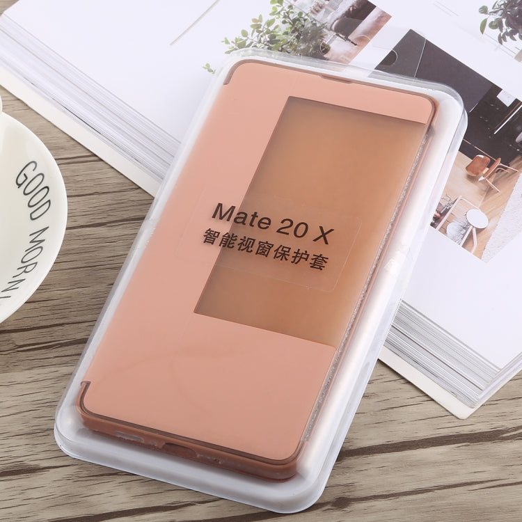 Litchi Texture Smart Horizontal Flip Leather Case for Huawei Mate 20 X, With Call Display ID (Rose Gold)