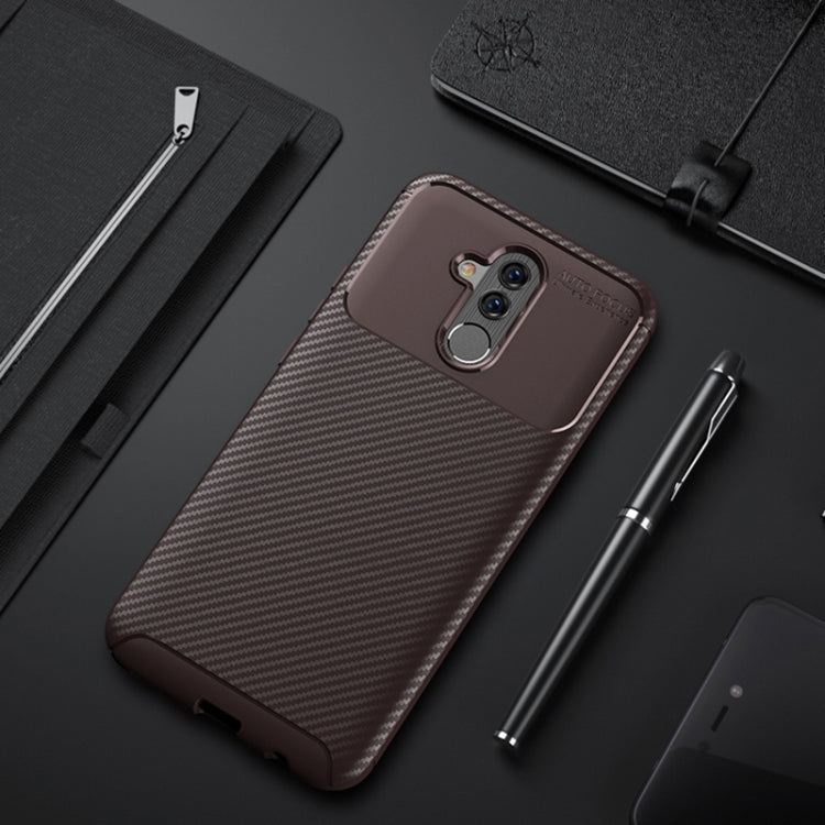 Beetle Shape Carbon Fiber Texture Shockproof TPU Case for Huawei Mate 20 Lite(Brown)