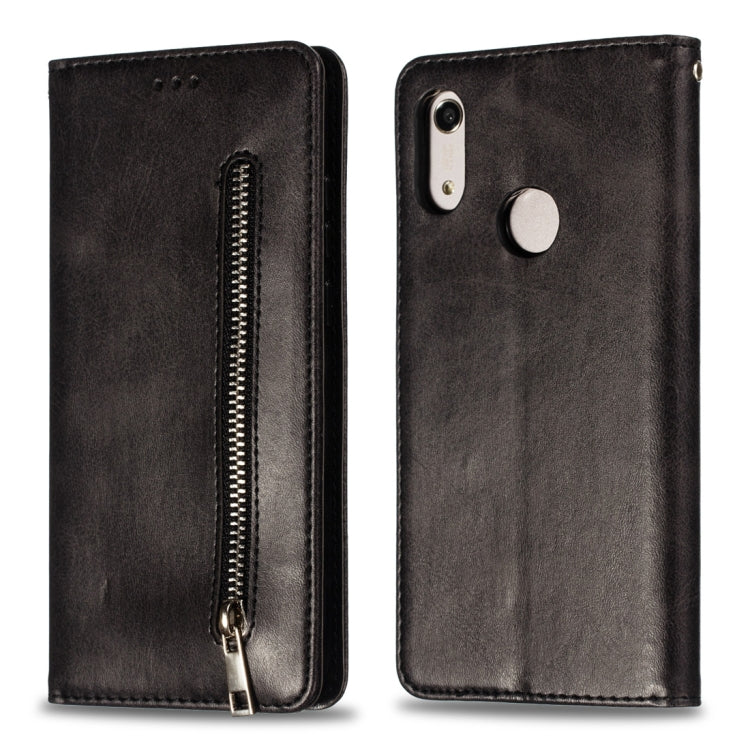 Calf Texture Zipper Magnetic Horizontal Flip Leather Case for Huawei Honor 8A, with Wallet & Holder & Card Slots