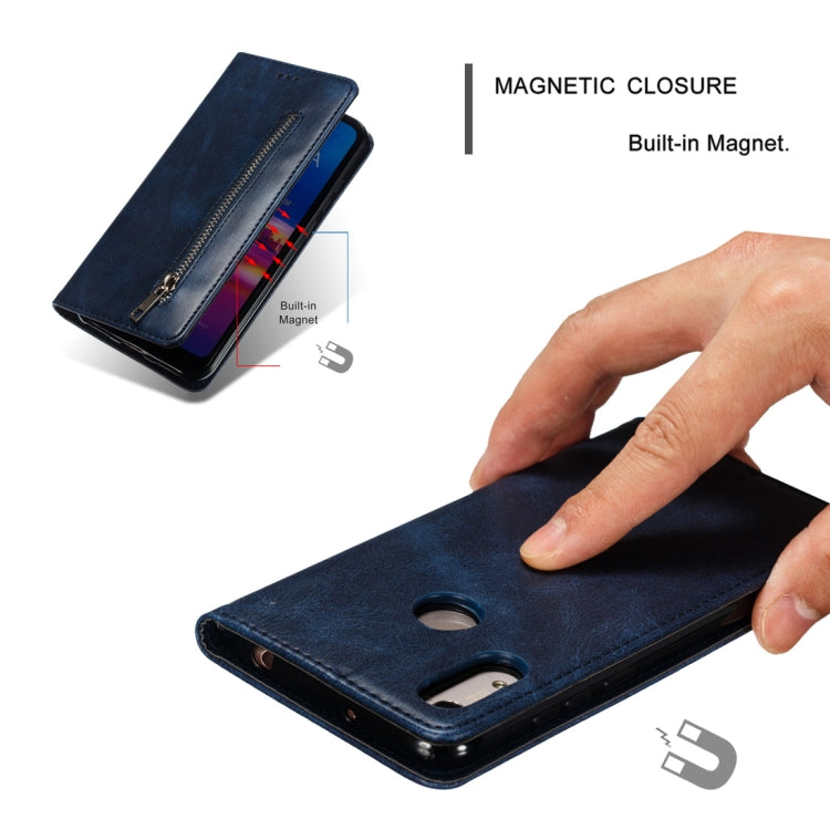 Calf Texture Zipper Magnetic Horizontal Flip Leather Case for Huawei Honor 8A, with Wallet & Holder & Card Slots