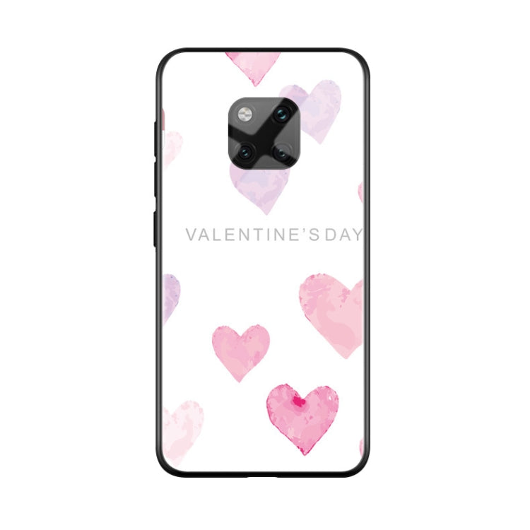 Pink Heart Pattern TPU Colorful Painted Glass Case for Huawei Mate 20 Pro