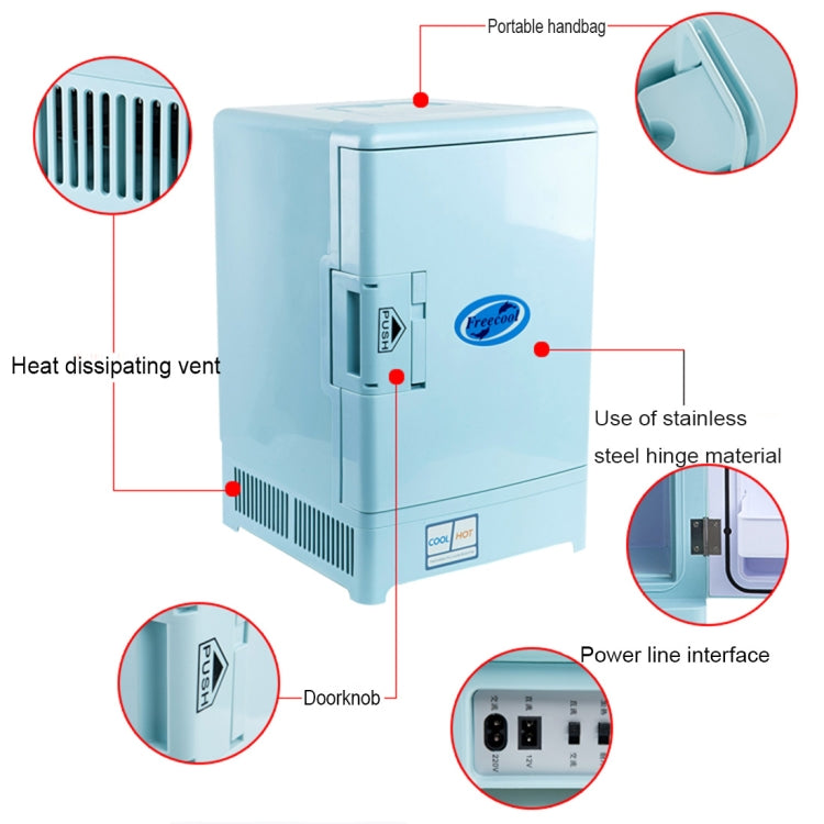 Freecool CW-15L 38W 15L Portable Vehicle Auto Freezer Mini Cooling and Heating Dual-use Refrigerator with Handle for Car and Home, US Plug, AC 220V(Blue)