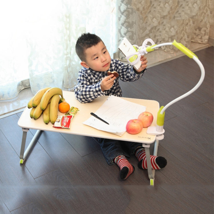 HL36 Leather Surface Portable Folding Small Table Desk Holder Stand for Laptop / Notebook, Support 18 inch and Below Laptops, Max Load Weight: 30kg, Desk Surface Size: 70x36x32.5cm(Khaki Grey)