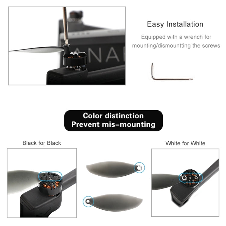4 Pairs Foldable Hard PC CW / CCW Blades Propellers with Wrench for Parrot Anafi Drone