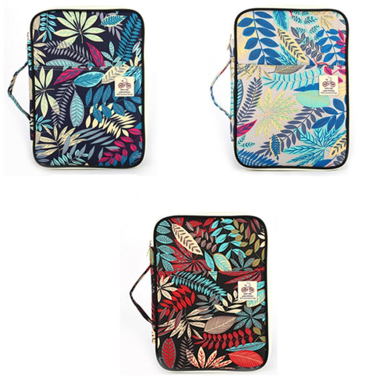 Office Supplies Leaves Pattern Zipper Document Folder A4 Storage Bag (Black+Red)