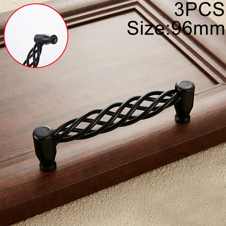 3 PCS 6101-96 Classic Birdcage Shape Iron Cabinet Wardrobe Drawer Door Handle, Hole Spacing: 96mm (Matte Black)