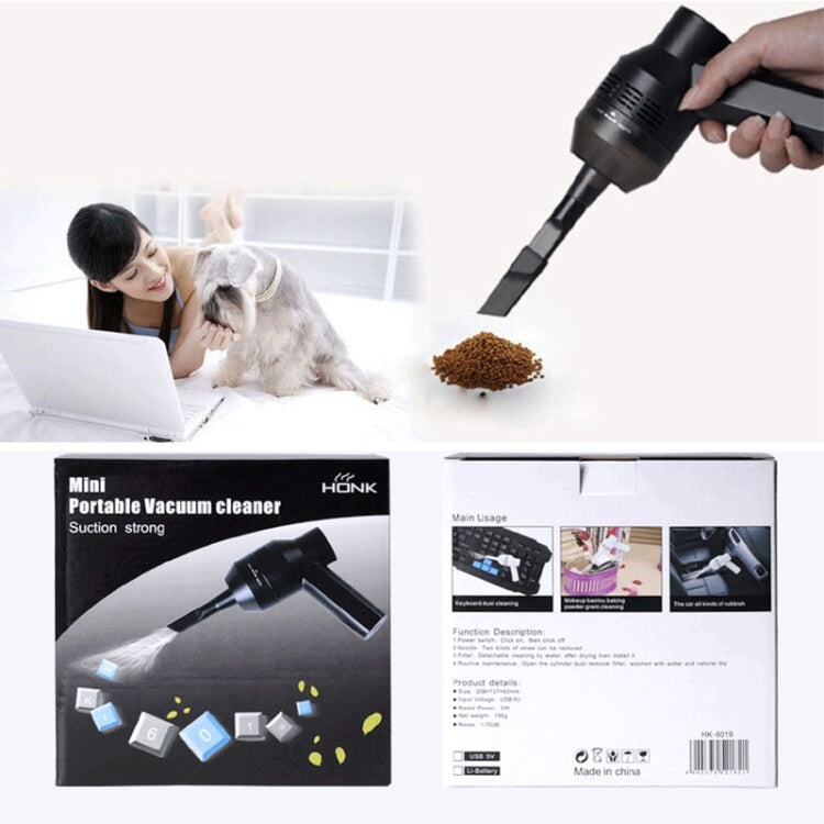 HK-6019A 3.5W Portable USB Powerful Suction Cleaner Computer Keyboard Brush Nozzle Dust Collector Handheld Sucker Clean Kit for Cleaning Laptop PC / Pets, USB Cable Length: 1.8m, DC 5V(Black)