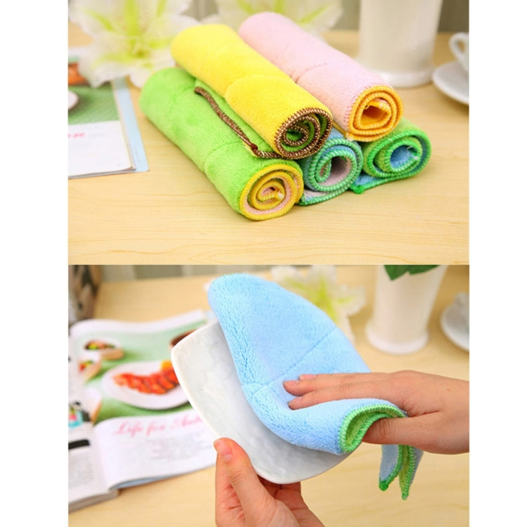 5 PCS Bamboo Fiber Washing Dish Towel Kitchen Cleaning Cloth Double-Sided Scouring Cloth Water Absorption Non-Stick Oil,Can Not Hang,Random Color Delivery