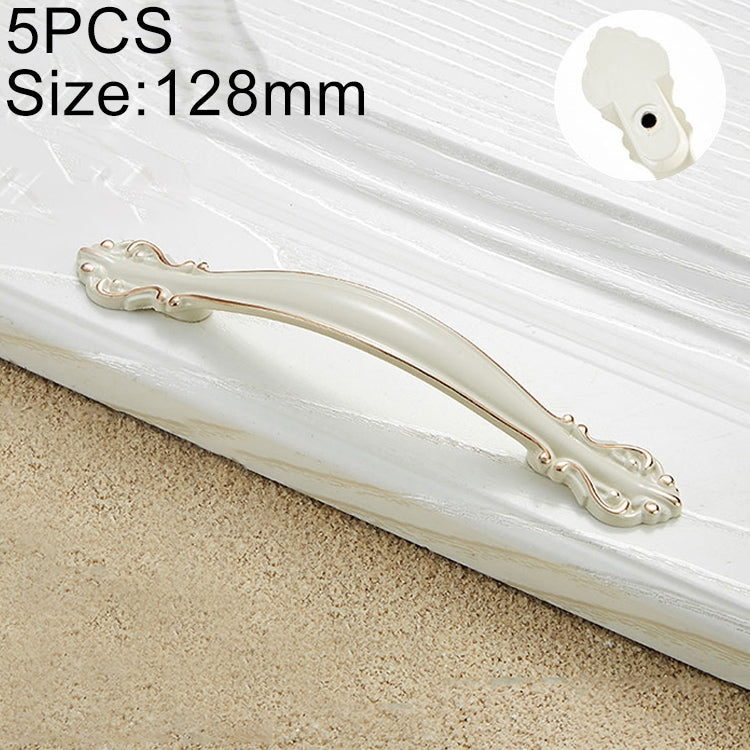 5 PCS 6032A-128 Ivory Zinc Alloy Gold Rimmed Cabinet Wardrobe Drawer Door Handle, Hole Spacing: 128mm