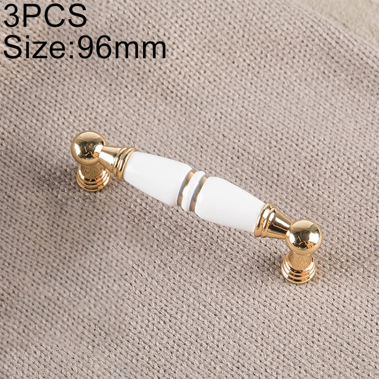 3 PCS 5023-96K Gold White Zinc Alloy Ceramics Cabinet Wardrobe Drawer Door Handle, Hole Spacing: 96mm