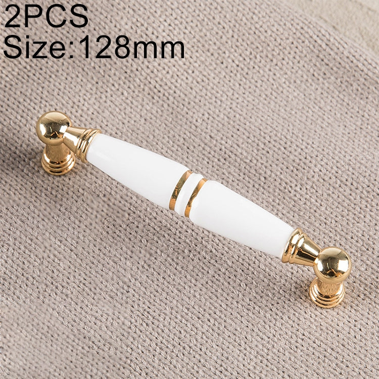 2 PCS 5023-128K Gold White Zinc Alloy Ceramics Cabinet Wardrobe Drawer Door Handle, Hole Spacing: 128mm