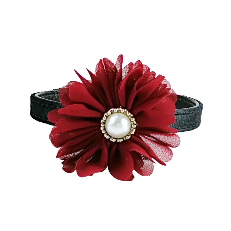 Pet Cat Dog Pearl Flower Decoration Plush Adjustable Collar, Size:1.0*30.0cm (Red)