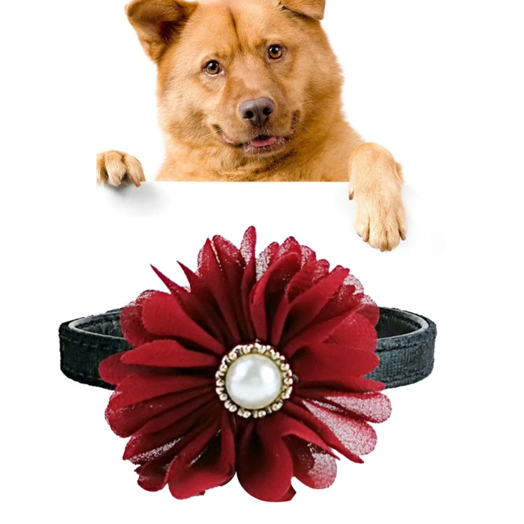 Pet Cat Dog Pearl Flower Decoration Plush Adjustable Collar, Size:1.0*30.0cm (Red)