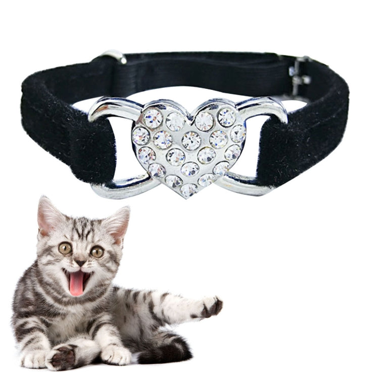 Pet Cat Heart-shaped Diamond Double Layer Plush Adjustable Collar, Size:1.0*28.0cm