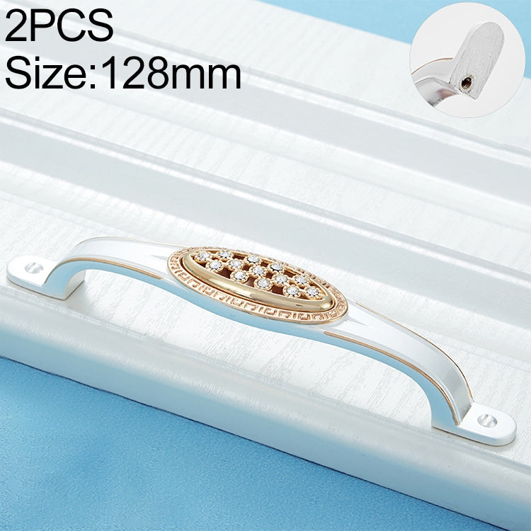 2 PCS 6552_128 Single Hole Silver Crystal Glass Diamond Drawer Cabinet Handle