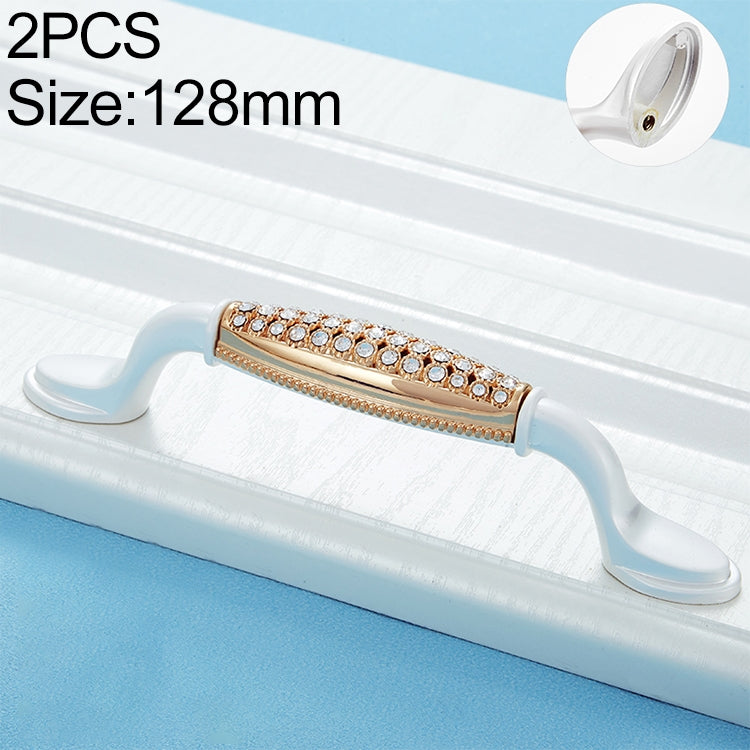 2 PCS 6554_128 Single Hole Silver Crystal Glass Diamond Drawer Cabinet Handle