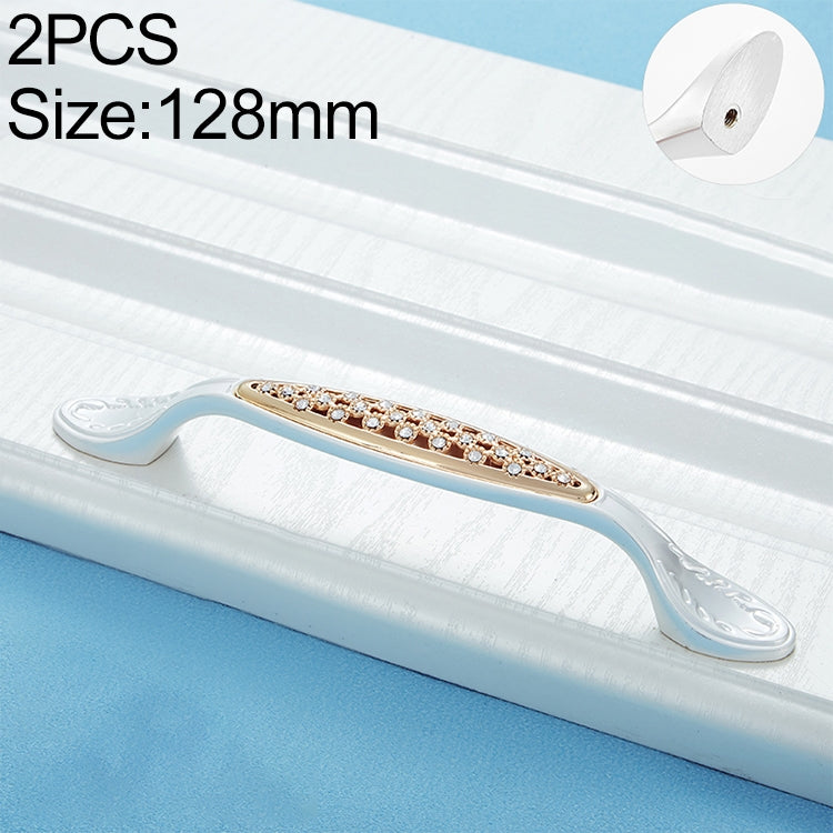2 PCS 6559_128 Single Hole Silver Crystal Glass Diamond Drawer Cabinet Handle