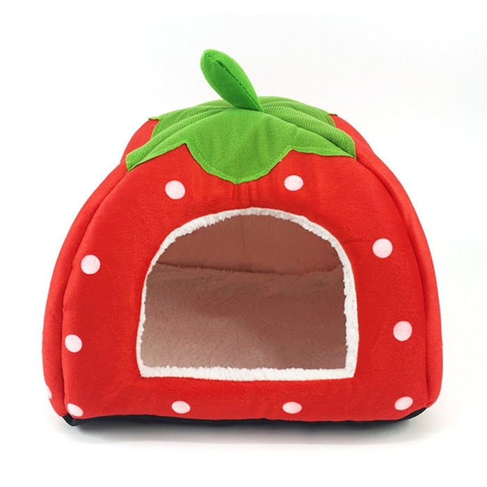 Strawberry Shaped Foldable Short Plush Pet House Nest, Size: S
