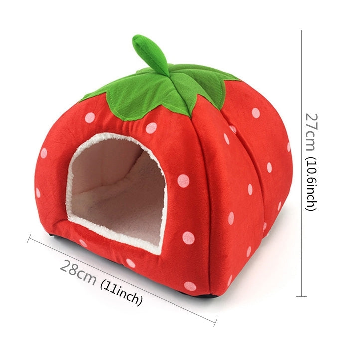 Strawberry Shaped Foldable Short Plush Pet House Nest, Size: S