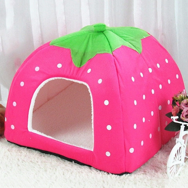 Strawberry Shaped Foldable Short Plush Pet House Nest, Size: S