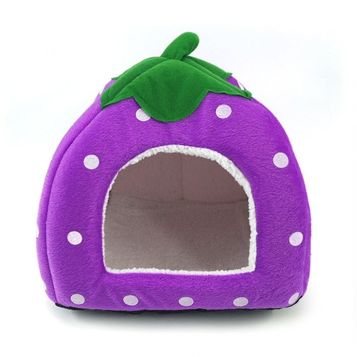 Strawberry Shaped Foldable Short Plush Pet House Nest, Size: S