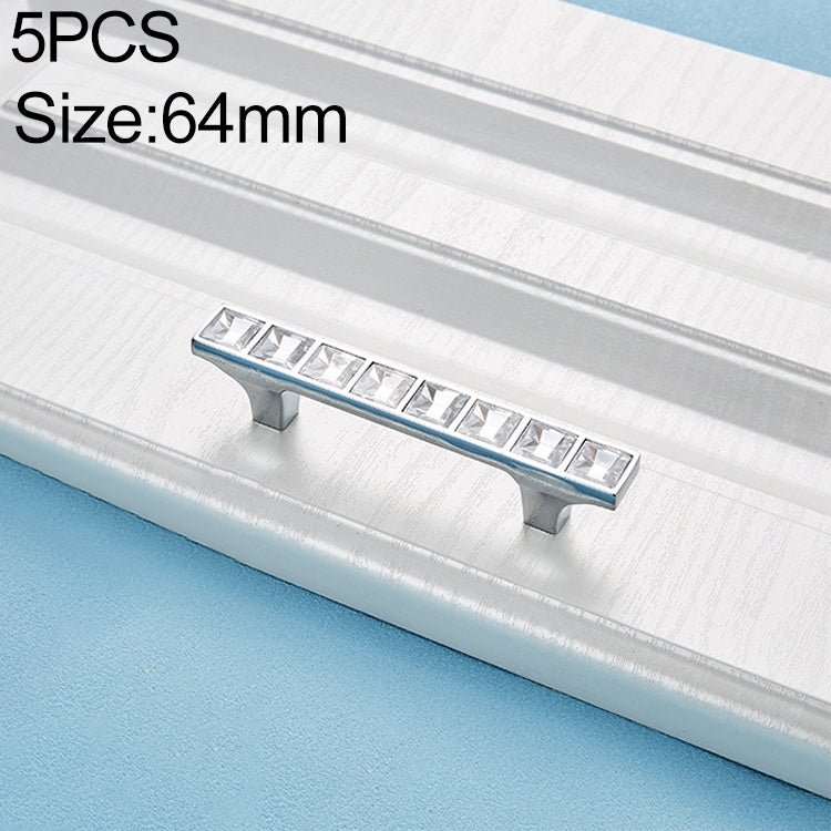 5 PCS 8087_64 Bright Chrome Crystal Glass Diamond Closet Cabinet Handle