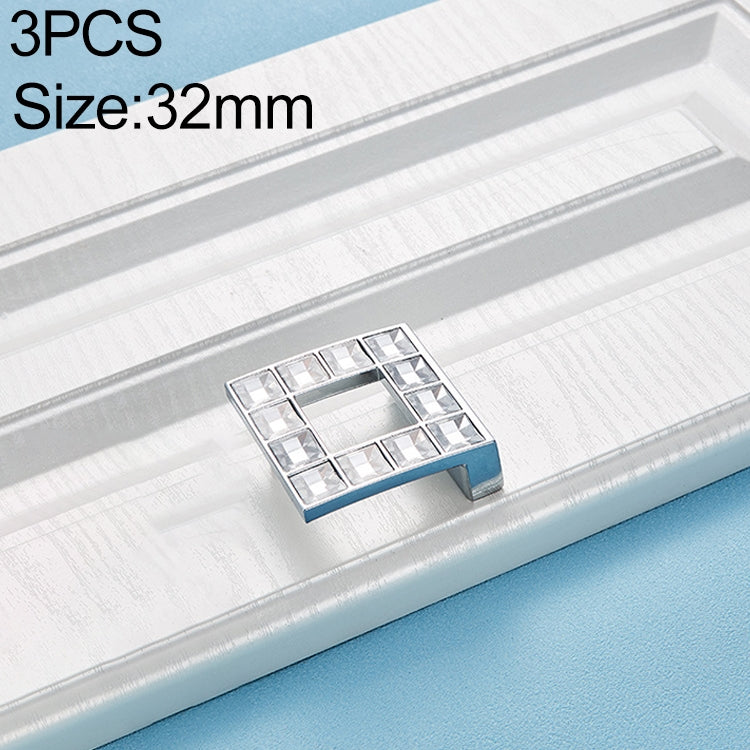 3 PCS 8090_32 Bright Chrome Crystal Glass Diamond Closet Cabinet Handle