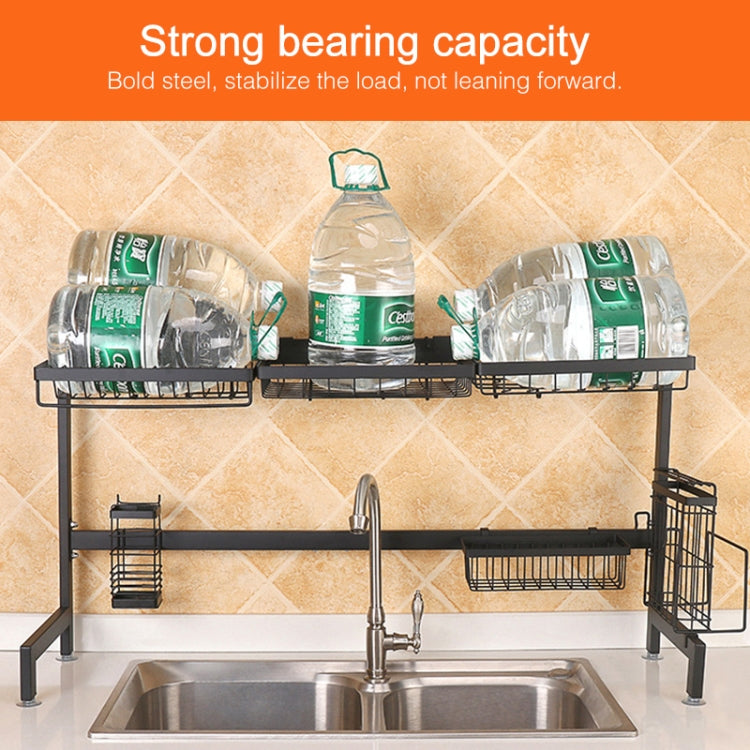 82cm Stainless Steel Kitchen Bowl Dish Fruit Basket Drain Rack Storage Holder, Standrad Version (Black)