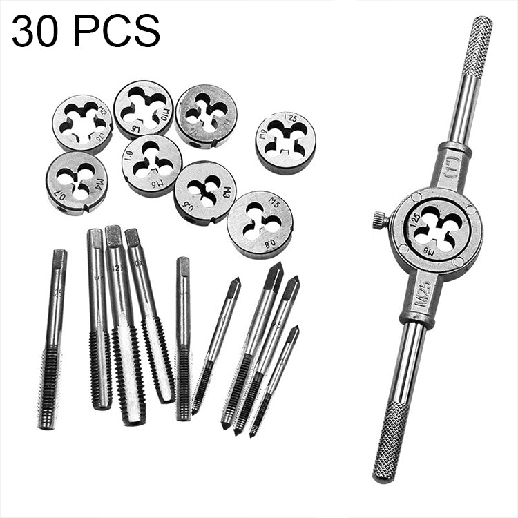 30 PCS Multi-specification Tap and Die Combination Set Hand Metric Wire Tapping Wrench Winch