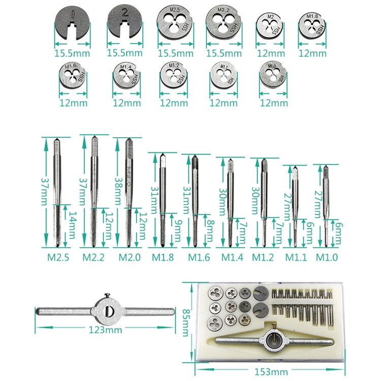 30 PCS Multi-specification Tap and Die Combination Set Hand Metric Wire Tapping Wrench Winch