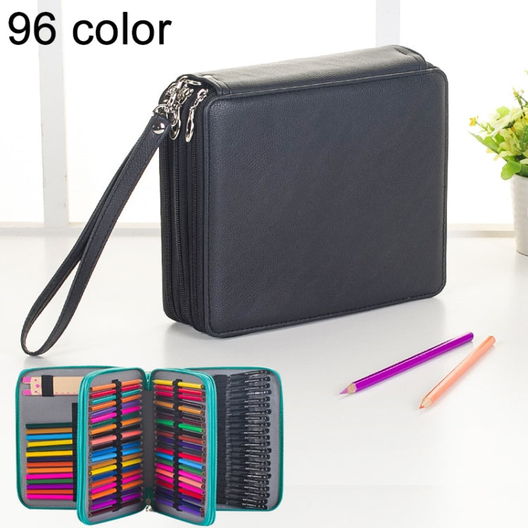 96 Slots Colored Pencil Case PU Leather Drawing Sketch Watercolor Pencils Holder Organizer with Hand Strap