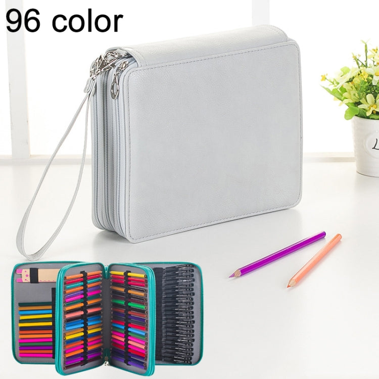 96 Slots Colored Pencil Case PU Leather Drawing Sketch Watercolor Pencils Holder Organizer with Hand Strap