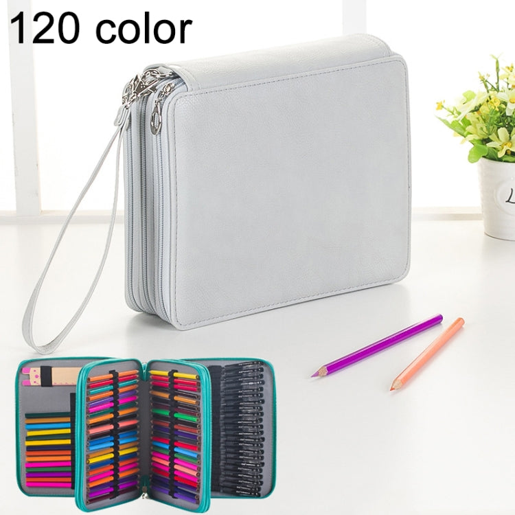 124 Slots Colored Pencil Case PU Leather Drawing Sketch Watercolor Pencils Holder Organizer with Hand Strap