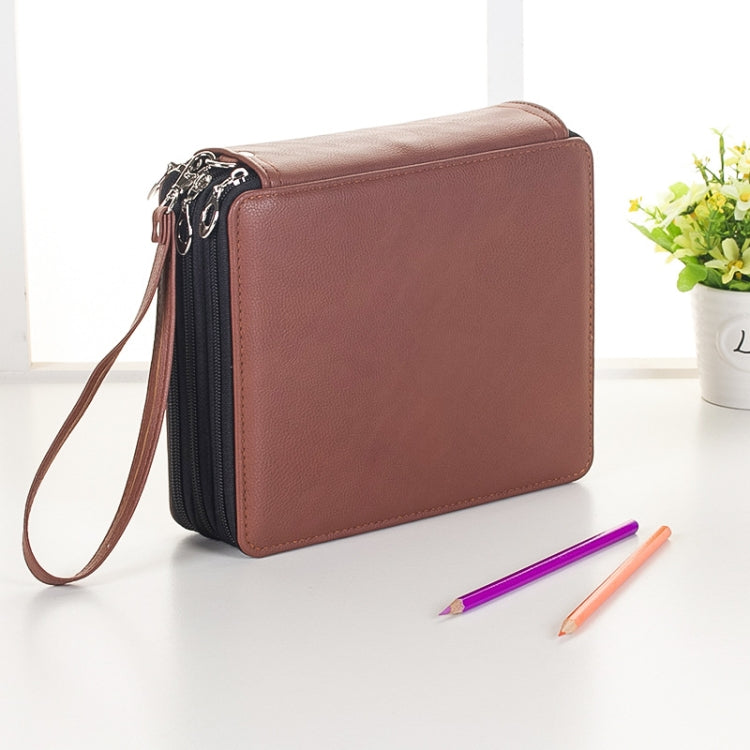 124 Slots Colored Pencil Case PU Leather Drawing Sketch Watercolor Pencils Holder Organizer with Hand Strap