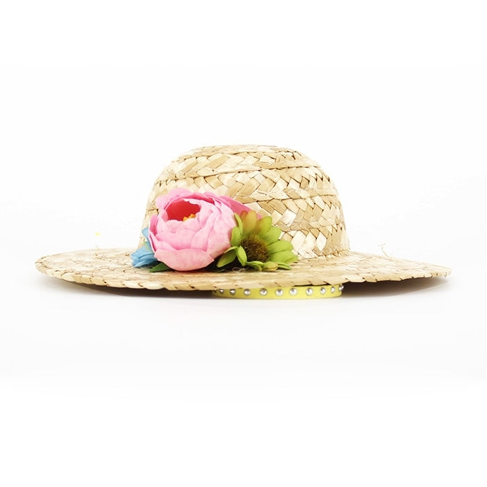 Outdoor Walking Pet Straw Hat, Size: L (Inner Diameter: 10cm) (One Flower)
