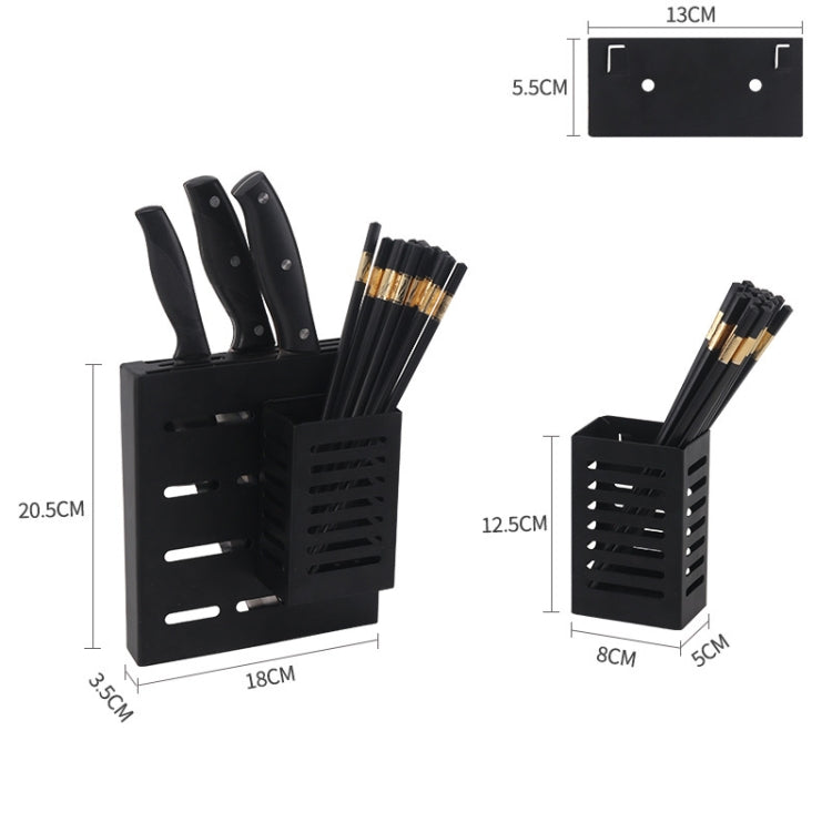 Stainless Steel Wall-mounted Kitchen Rack Hanging Kinfe Chopsticks Canister Holder (Black)