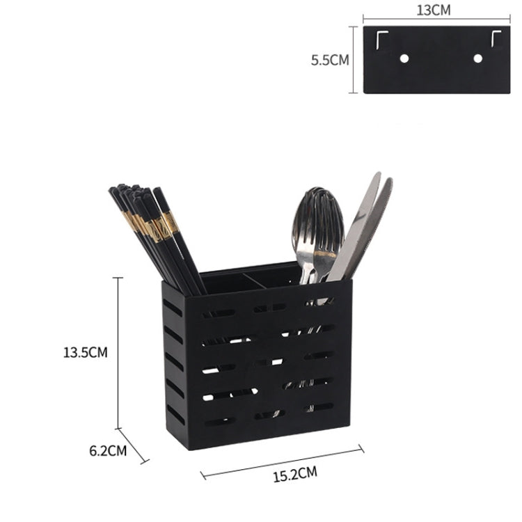 Stainless Steel Wall-mounted Kitchen Rack Double Cage Chopsticks Canister Holder (Black)