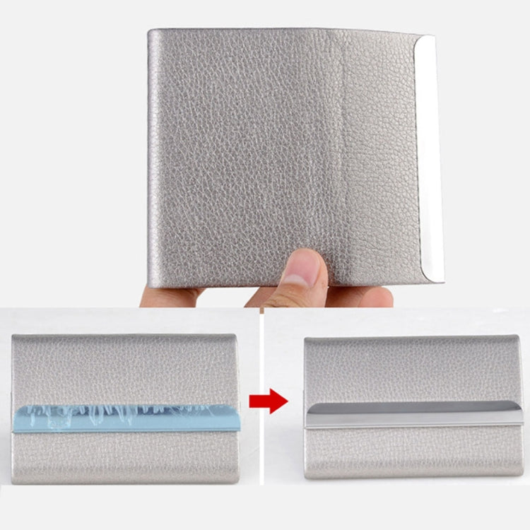 2 PCS Lichi texture Stainless Steel Business Card Holder Credit Card ID Case Holder, Random Color