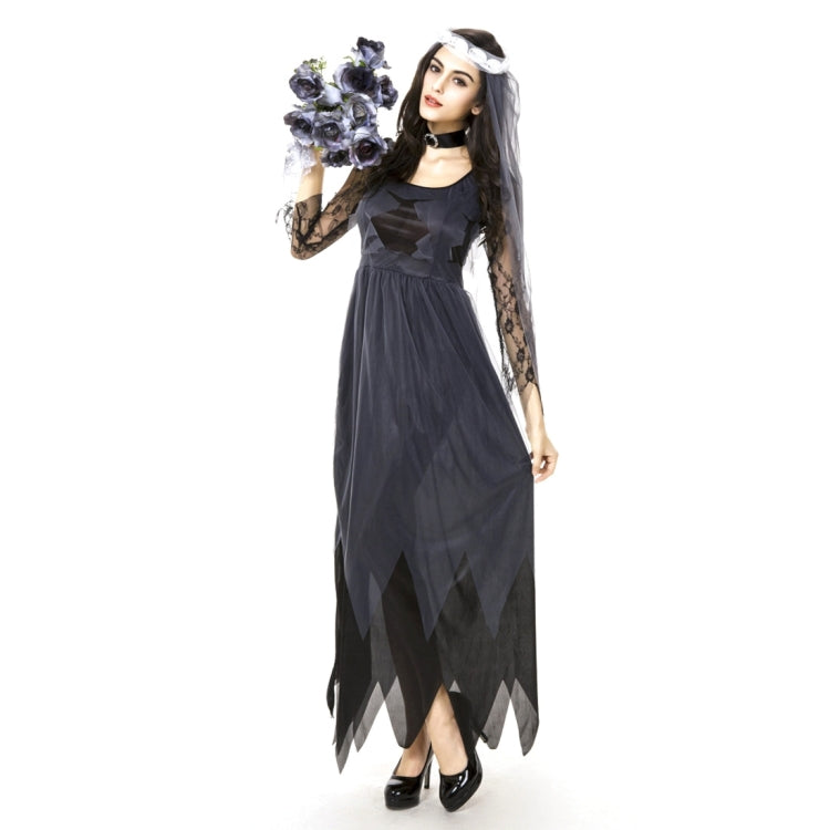 Halloween Costume Women Lace Chiffon Black Dress Ghost Bride Clothes Cosplay Game Uniforms, Size: XXL, Bust: 88cm, Waistline:80cm, Clothes Long:147cm