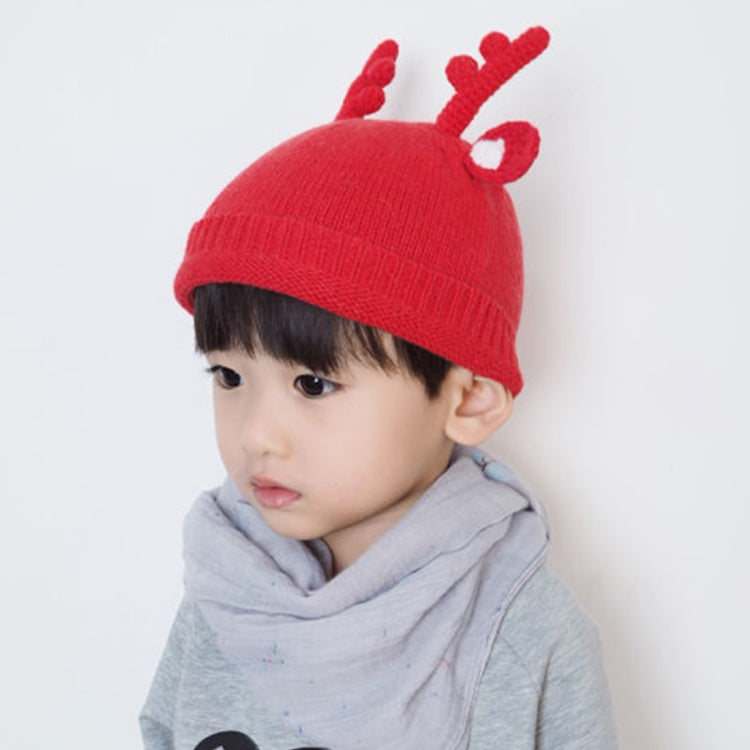 Christmas Elk Rabbit Wool Knit Cap, No Lining, Size: M(Red)