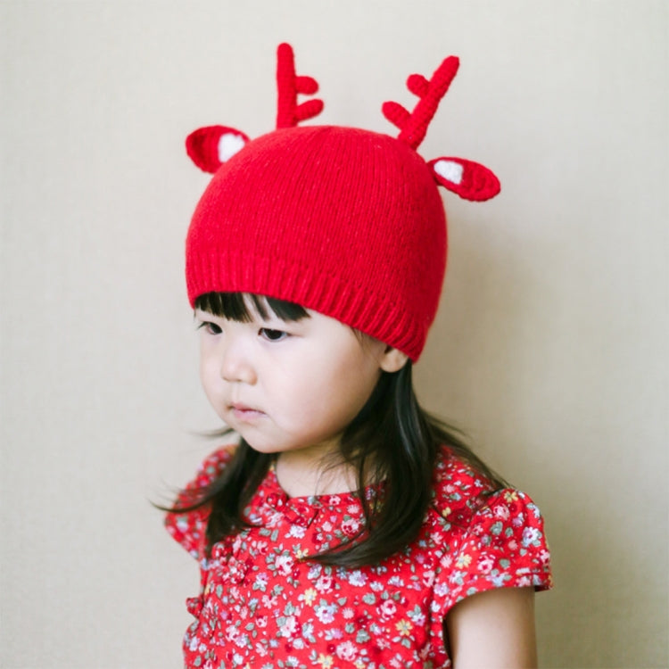 Christmas Elk Rabbit Wool Knit Cap, No Lining, Size: M(Red)