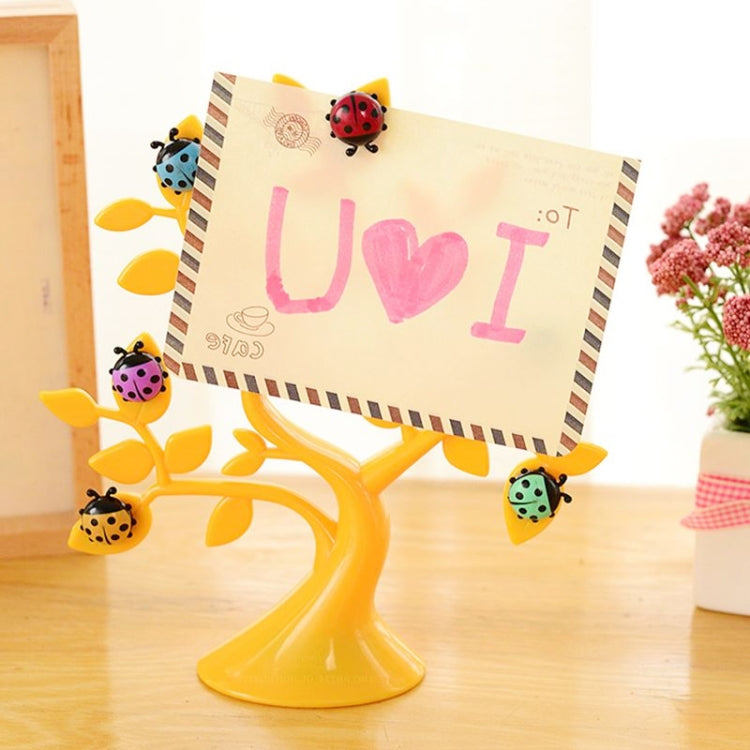 2 PCS Creative Ladybug Tree Shape Refrigerator Whiteboard Magnets Desktop Message Stickers Memo Clip Holder Home Office Decoration(Yellow)