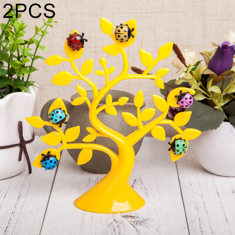 2 PCS Creative Ladybug Tree Shape Refrigerator Whiteboard Magnets Desktop Message Stickers Memo Clip Holder Home Office Decoration(Yellow)