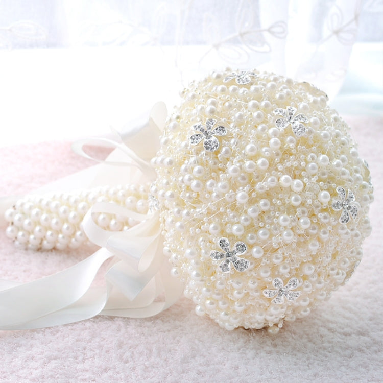 Wedding Holding Pearl Flowers Bridal Bouquet Accessories Bridesmaid Rhinestone Party Wedding Decoration Supplies, Diameter: 20cm